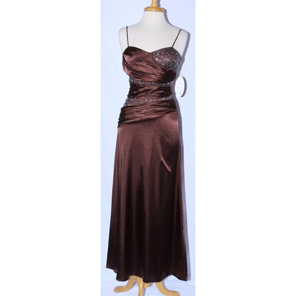 Cindy Collection Dresses & Skirts - Cindy #1075 Stretch Satin Vintage Formal Evening Gown-Size S-Chocolate Brown-NEW